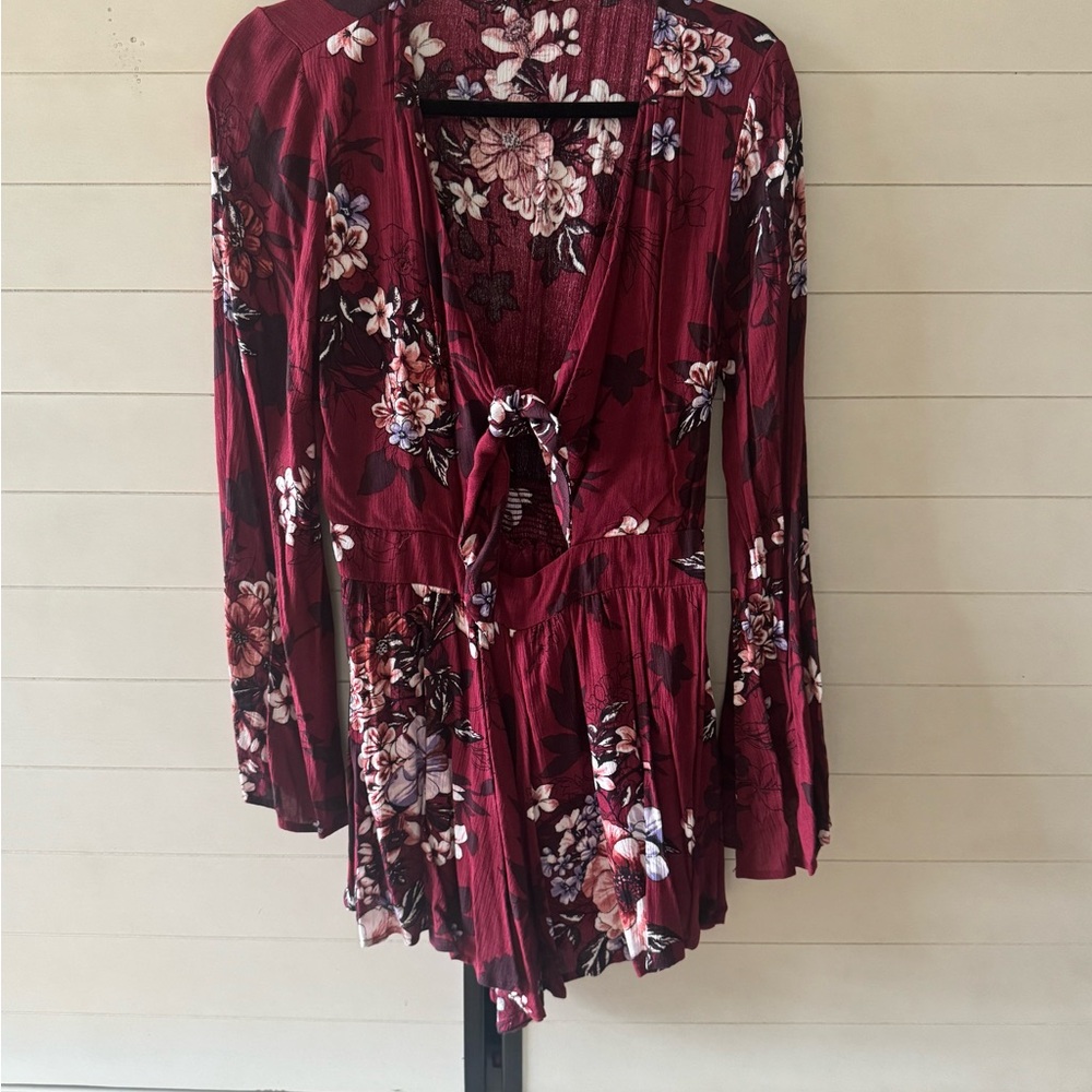 ILLA ILLA Burgundy Floral Tie-Front Romper